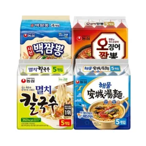 [NONGSHIM] 사천백오징어칼국짬봉탕면 || Sacheon-Baek-Ojingeo-Kalguk-Jjamppong-Tangmyeon :: Sichuan Style White Jjamppong 4p 94g + Squid Champong 5p 124g + Kal Guk Soo 5p 98g (Anchovy) + Ansungtangmyun 5p 112g (Seafood)