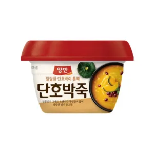 Dongwon Yangban Sweet Pumpkin Porridge product packaging, with a serving suggestion in a bowl.