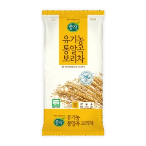 Sunjak Organic Whole Grain Barley Tea 500g bag with barley grains.